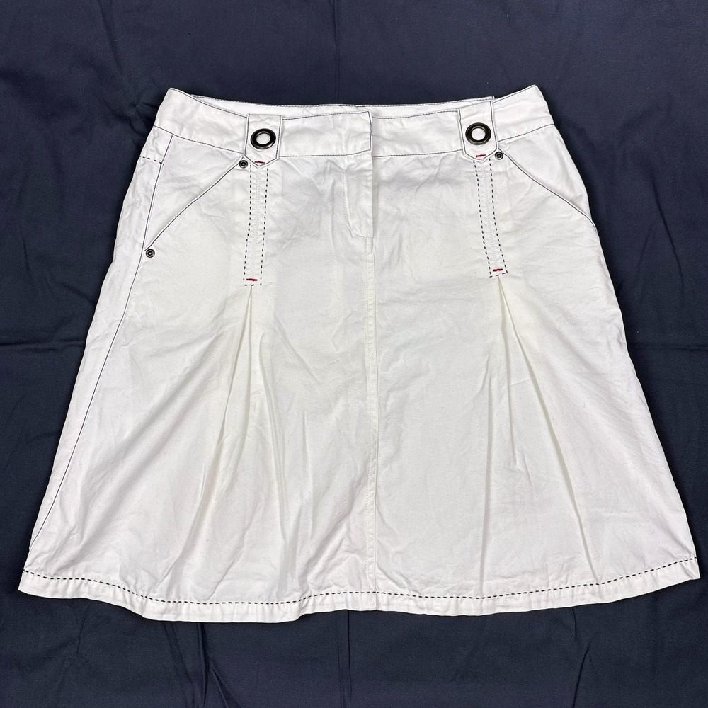 Cabi Nautical Regatta A Line Deck Skirt Womens Sz 8 White Contrast Red Blue Stch